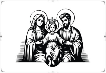 The Sacred Family - Engraving Style - Vector