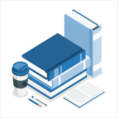 3d render stack of books and paper. illustration on reading with abstract pile of books and flying around open and closed books. Knowledge, learning and education concept design. Book in library.
