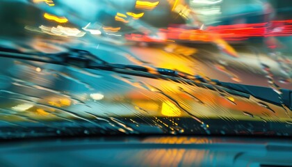 Through the blur of rain, the steady beat of windshield wipers creates a soothing symphony of motion.