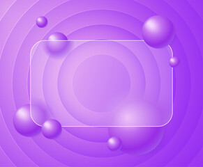 Creative glassmorphism illustration design with transparent frame and floating spheres template on the circles background