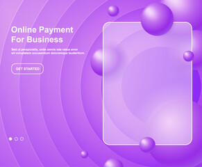 Creative glassmorphism illustration design with transparent frame and floating spheres template on the circles background