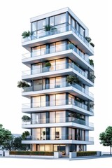 Obraz premium Modern apartment building, white background