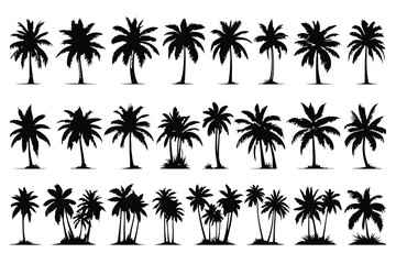 Fototapeta premium Palm Trees Vector illustrations silhouette Sublimation collection on a white background.