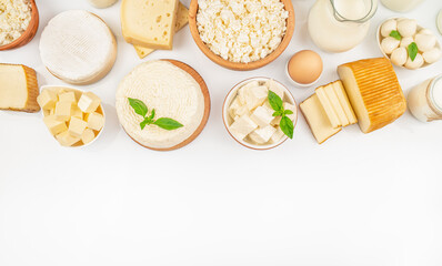 Farm dairy products milk, cheese, butter, yogurt or sour cream, cottage cheese. Eco food concept