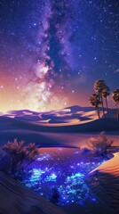Milky Way Over Desert with Oasis