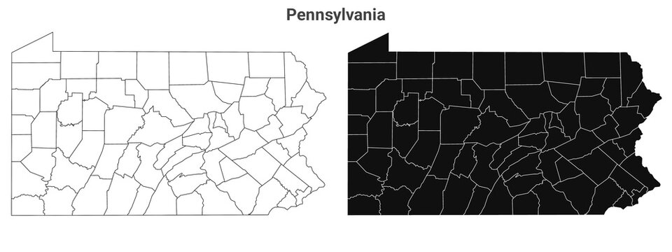 Pennsylvania administrative map, Pennsylvania outline and counties state map set - illustration version