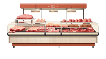 supermarket meat counter, isolated on a white background.