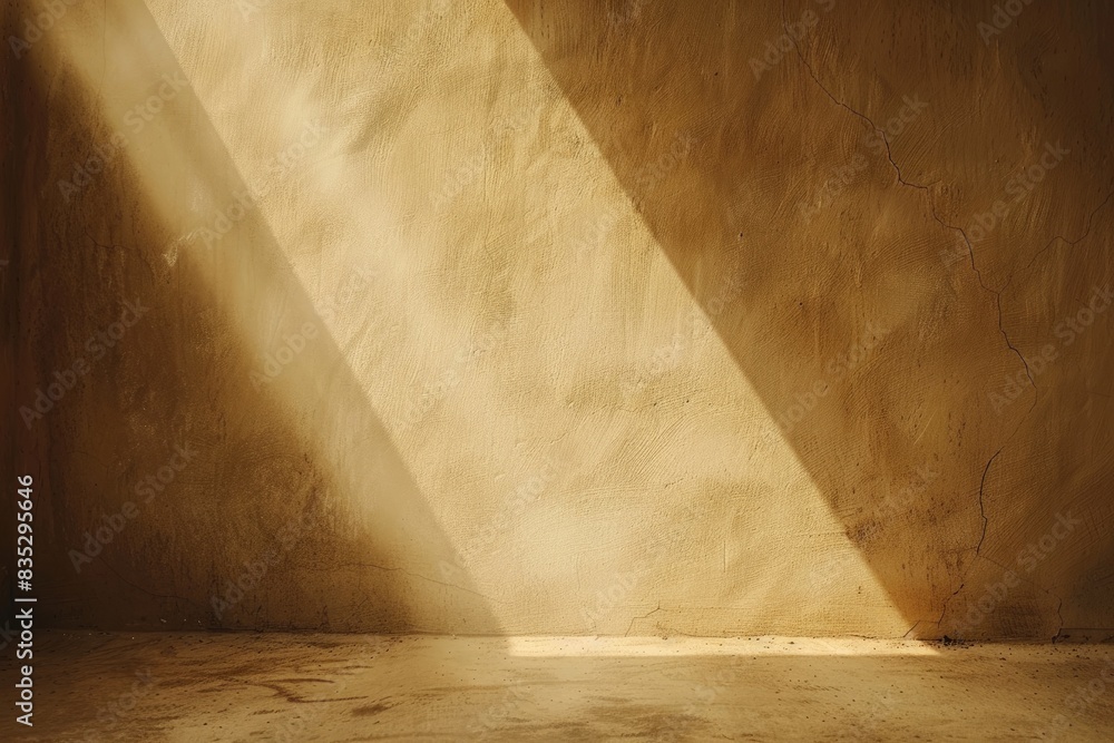 Poster sunbeams casting a geometric shadow on a plain wall in a serene setting