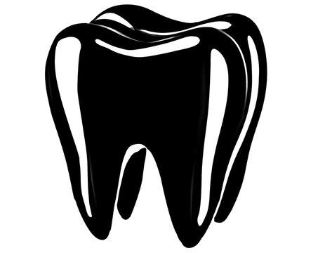 black tooth with white highlights on white clip art preview