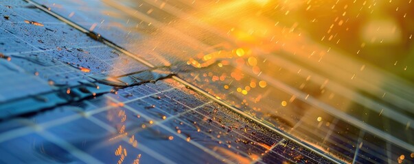 Obraz premium Yellow brush on a wet solar panel or blue surface with droplets