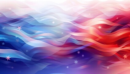 A background with an abstract red, white and blue color scheme representing the USA flag, with wavy lines in the colors of each star pattern on it Generative AI