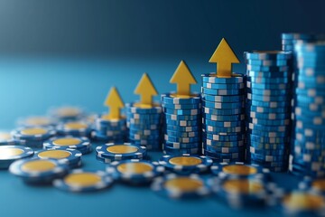 A close-up image of blue chips, rising, growth and success