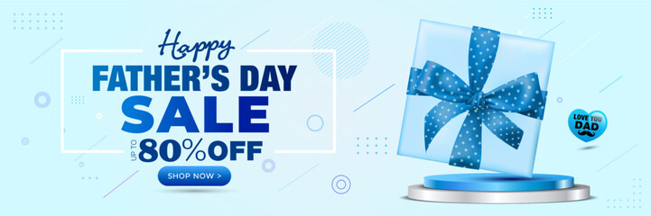 Happy Father's Day. Sale gift shopping offer deal discount web banner for Fathers Day holiday design.