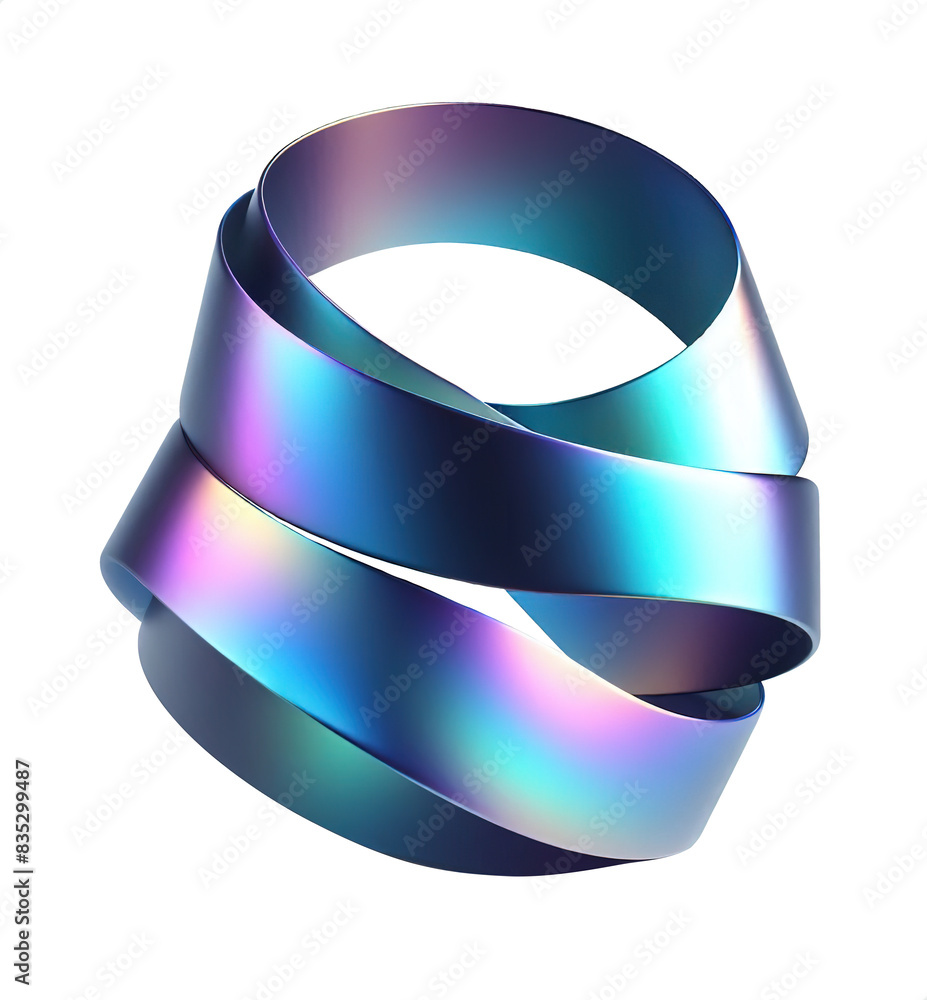 Poster multicolored shiny ribbon 5 in shape approaching a circle on a transparent background; for design an
