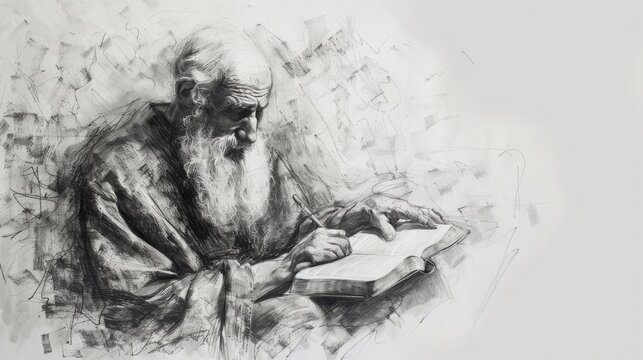 prophet Isaiah, bible, Charcoal pencil drawing, white background, 16:9