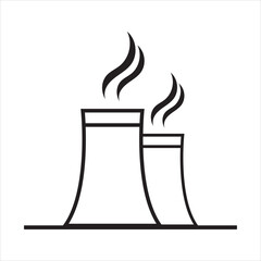 Cooling tower line icon set. Thermal nuclear power plant tower icon in black color. Nuclear reactor station steam chimney icon in black color for ui designs. isolated on white background. EPS 10/AI