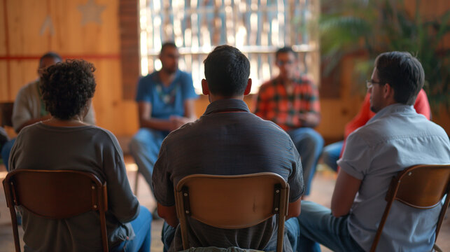 A community support group meeting for smoking cessation participants a dynamic and dramatic composition, with cope space