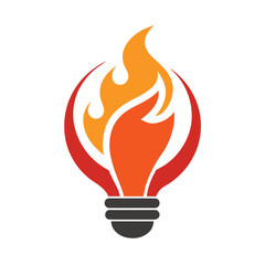 Fire flame lamp light bulb hot spirit think idea thoughts power logo design vector illustration