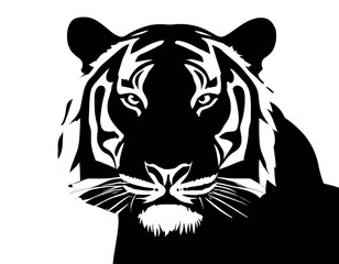 schwarze Silhouette Kontrast Tiger portrait icon isoliert auf wei&szlig;en Hintergrund, Freisteller