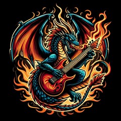 Rocking Dragon: Fiery Beast Playing Guitar