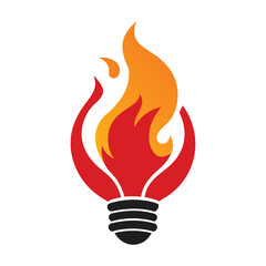 Fire flame lamp light bulb hot spirit think idea thoughts power logo design vector illustration