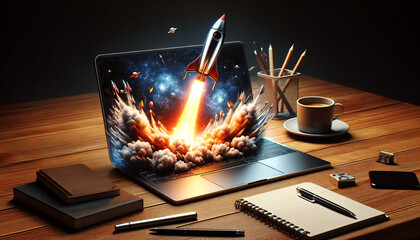 Dynamic Rocket Launch from Laptop: Inspiring Tech Innovation and Creativity for Digital Projects
