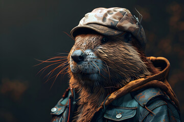 Adventurous Otter in Camo Outfit Illustration