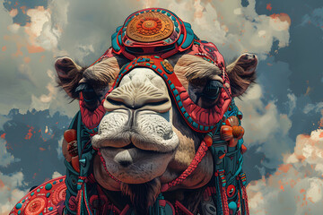 Decorated Camel in Festive Attire Illustration