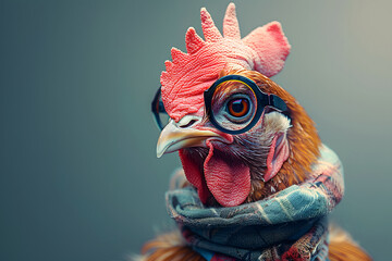 Intellectual Chicken in Glasses and Scarf Illustration