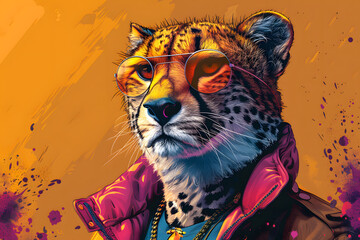Cool Cheetah in Sunglasses and Jacket Illustration