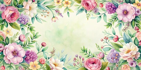 Watercolor floral frame with delicate flowers on decorative background, watercolor, floral, frame, flowers, decorative, background, pattern, border, delicate, elegant, botanical, design