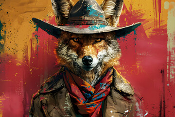 Sheriff Fox in Cowboy Hat Illustration