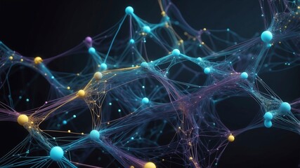 Intricate 3D render of data structure with flowing lines, points, and glow dots for network connectivity-