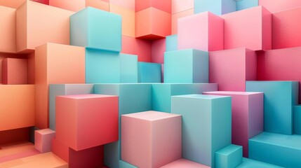 Naklejka premium Abstract 3D cube illustration with a soft color palette, emphasizing modern technology and clean, simple details in a digital concept