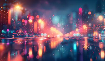 Obraz premium A big city at night in blurred lights