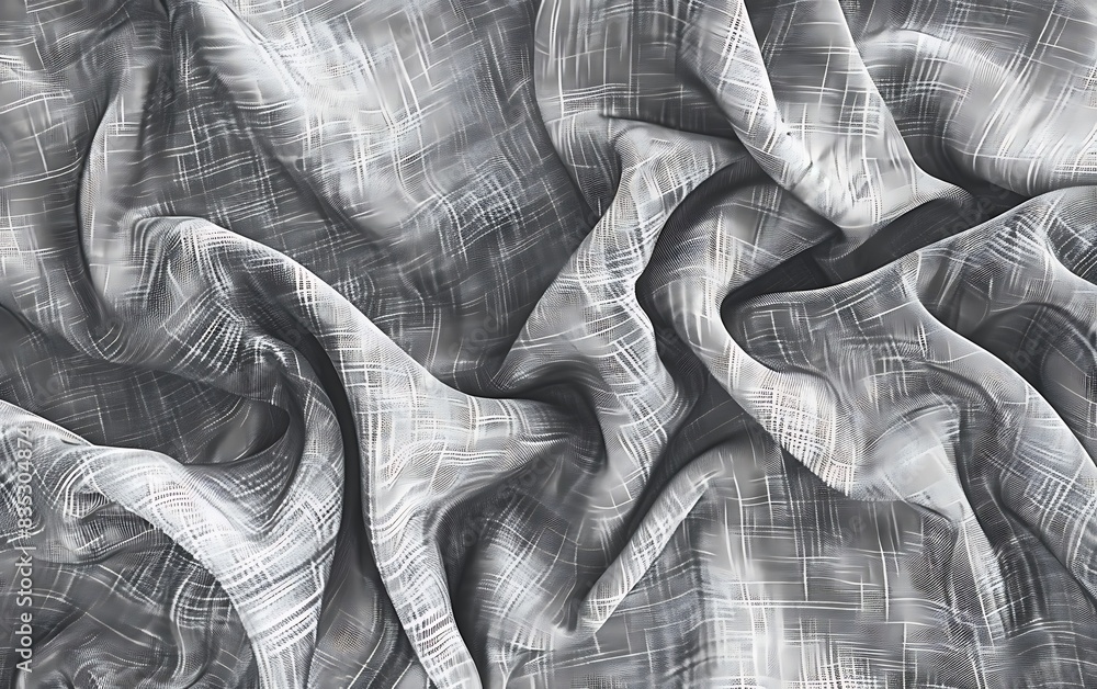 Poster abstract grayscale fabric pattern with intricate, seamless linen textures, highlighting varying gray
