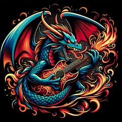 Rocking Dragon: Fiery Beast Playing Guitar