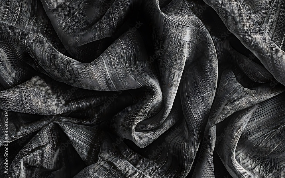 Poster abstract grayscale fabric pattern with intricate, seamless linen textures, highlighting varying gray