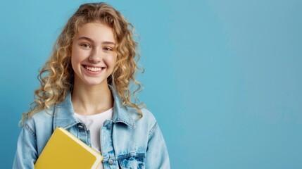 Obraz premium The smiling student holding book