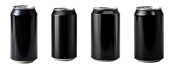 Collection set of black soda can isolated on transparent background
