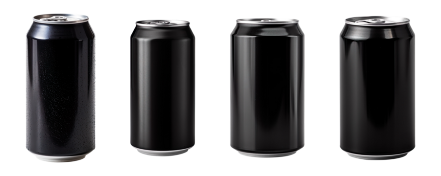 Collection set of black soda can isolated on transparent background - Powered by Adobe