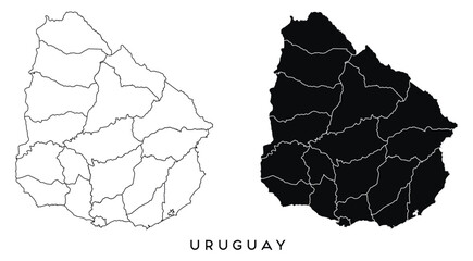 Uruguay state map of regions districts vector black on white and outline