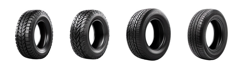 Collection set of Black Tires isolated on transparent background