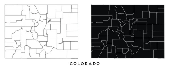 Colorado state map of regions districts vector black on white and outline