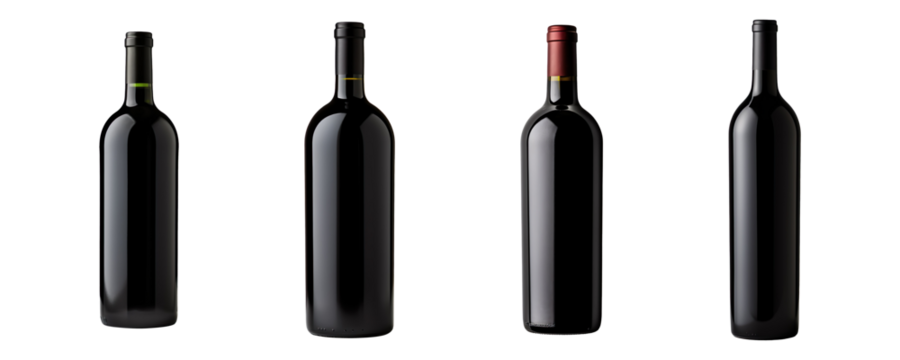 Collection set of black wine bottles isolated on transparent background