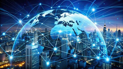 Futuristic technology network connecting global business and communication , Technology, Internet,Global, Network, Future, Business, Communication, Connected, World, Generative AI