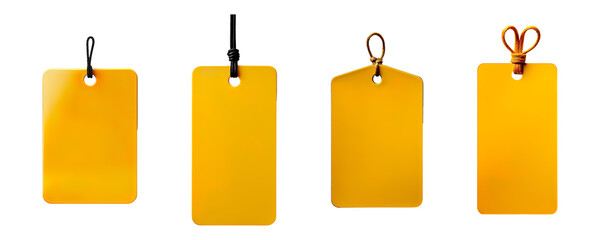 Collection set of Blank yellow paper price tag isolated on transparent background