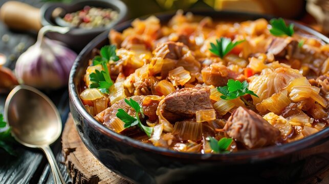 Traditional Polish Stew Bigos A Dish of Cabbage and Meat