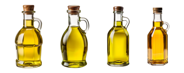 Collection set of bottles of olive oil isolated on transparent background
