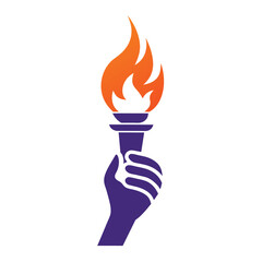 Hand holding torch logo icon vector template with negative space design illustration